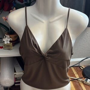 Brown Spaghetti Strap Crop Top
